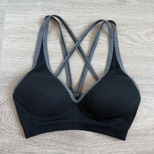 Pink Victoria’s Secret Black Push Up Sports Bra with Gray Crisscross Back Straps